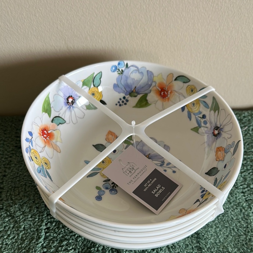COPY - The Farmhouse by Rachel Ashwell Floral Melamine Salad 🥗 Bowls Set of 4 N…